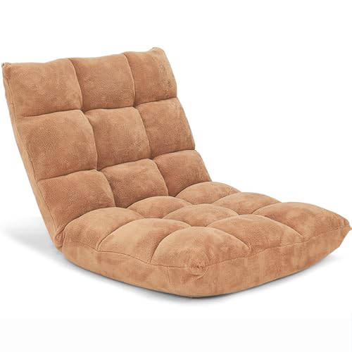 Giantex Folding Floor Chair with Back Support, 14 Adjustable Position, Padded Sleeper Bed, Couch Recliner, Gaming Floor Chairs for Adults, Meditation, Living Room (TAN) - color: Tan, size: 26.5"x22.5"x22"