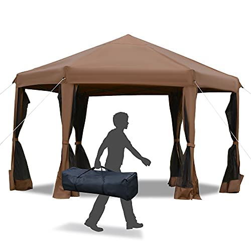 Outsunny 13' x 11' Hexagonal Pop Up Gazebo, Heavy Duty Outdoor Canopy Tent with 6 Mesh Sidewall Netting, 3-Level Adjustable Height and Strong Steel Frame, Gray - color: Dark Gray
