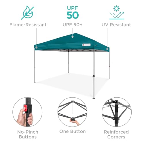 Best Choice Products 10x10ft Pop Up Canopy Tent, Outdoor Shade, 1 Person 1 Minute Set Up, Carry Case, 4 Weight Bags - Cerulean - color: Cerulean, size: 10x10ft
