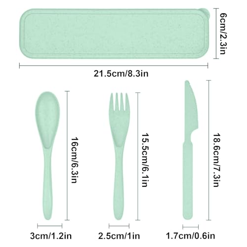 3-in-1 Portable Cutlery Set with Case – Reusable Camping Utensils – Travel Fork, Knife, Spoon Set for Camping, Picnic, Green - color: Green