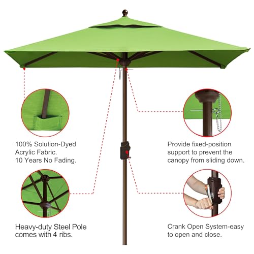 EliteShade USA 10-Year-Non-Fading 6x6Ft Square Market Patio Umbrella, UPF 50+ UV Protection Performance Sun Umbrella, Heavy Duty Commercial Grade Outdoor Table Umbrella with Crank, Windproof Vented Top for Garden, Pool, Deck and Outdoor Playsets, Macaw Gr