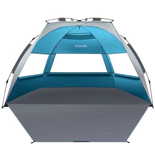 OutdoorMaster Beach Tent Sun Shelter for 3-4 Person, Pop Up Beach Tent Easy Setup with Sandbags, Portable Sun Shade Canopy with Carrying Bag for Beach & Outdoor, UPF50+ UV Protection, Family Size - color: Ocracoke Coast, size: X-Large