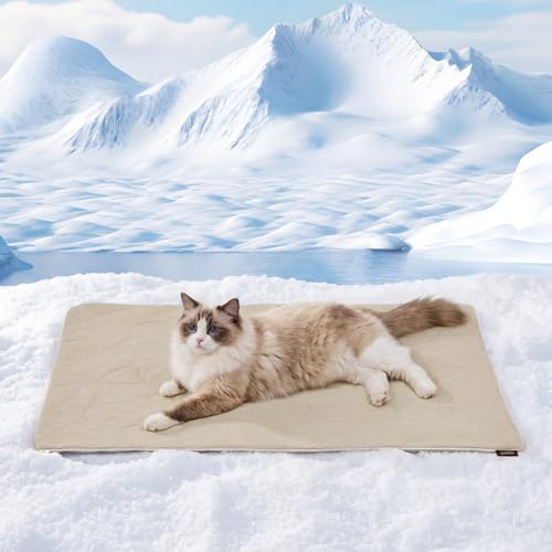 ZOMISIA Cooling Blanket for Small Dogs - High Cold Washable Cat Mat, Travel Soft Pet Summer Essentials, Khaki, 25"x35" - color: Khaki, size: S(25x35")