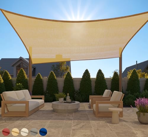 GORILLA GRIP Heavy Duty Sun Shade, UV Protection Fade Tear and Rust Resistant Rectangle Sunshade Canopy, Curved Edges Blocks Sunlight, Breathable Sail, Outdoor Patio, Lawn Garden, 8x12 FT Sand - color: Sand, size: 8' X 12', style: Rectangle
