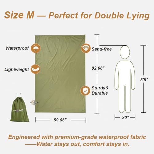 Picnic Blanket Waterproof – Packable Sand Proof Beach Blanket (0.42lb/0.66lb), Compact & Foldable, Fits in Pocket with Integrated Stakes, Ideal for Camping, Hiking, Travel, Concert, Festival - size: Military Green Burger 82.68" x 59.06"