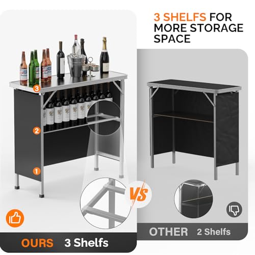 Bonnlo Folding Portable Bar Table, Mobile Bar Table for Events, Party, Camping, Picnic, Tradeshow, Indoor with Black Skirt 39 "L x 34" H - color: Black