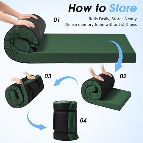 CYMULA Memory Foam Camping Mattress Pad 3 Inch Thick Portable Floor Sleeping Mat [car/Tent/Cot] Sleepover Guest Bed Roll up Cot Mattress for Indoor Outdoor Travel with Bag(Cot 72 * 24 * 3")