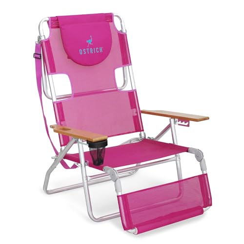Ostrich the Original 3N1 Lightweight Beach Reclining Lounge Chair with Footrest, Outdoor Furniture for Patio, Balcony, Backyard, or Porch, Pink - color: Pink, style: Standard 3N1