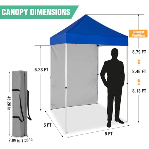 5x5 Pop Up Canopy Tent with One Sidewall, Instant Portable Beach Canopy, Outdoor Tent with Carry Bag for Camping, Sports, Tailgating, Events, Blue - color: Blue, size: With One Wall