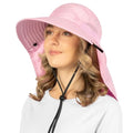 SUN CUBE Wide Brim Sun Hat with Neck Flap, UPF50+ Hiking Safari Fishing Hat for Men Women, Sun Protection Beach Hat - color: Pink