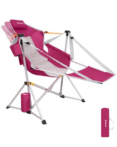 KingCamp Hammock Chair with Footrest – Heavy Duty Swinging Rocking Camping Chairs for Adults up to 400lbs, Folding Portable Oversized Rocker with Cup Holder & Pillow for Outdoor Beach Lawn RV Sports - color: Footrest Deluxe Hot Pink