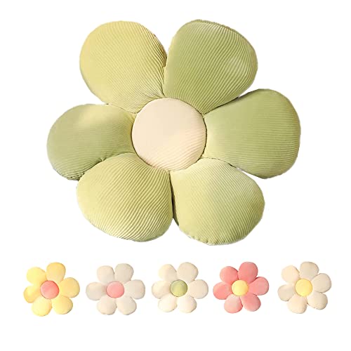 LEHU Flower Pillow, Flower Shaped Seating Cushion -Cute Daisy Pillow for Girls Tweens Room Decor Flowe Floor Pillow for Reading and Lounging Comfy (Green petals-15'') - color: Green Petals, size: 15''