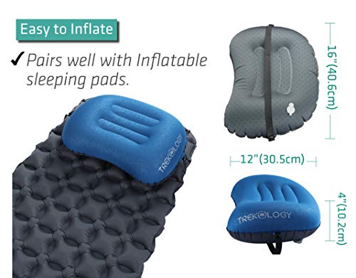 TREKOLOGY Ultralight Inflatable Camping Travel Pillow - ALUFT 2.0 Compressible, Compact, Comfortable, Ergonomic Inflating Pillows for Neck & Lumbar Support While Camp, Hiking, Backpacking - color: Navy Blue
