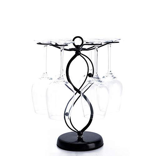 FOMANSH Countertop Wine Glass Holder - Freestanding Tabletop Stemware Storage Rack Metal Glasses Display Rack Black with 6 Hooks - color: Black-Double 8