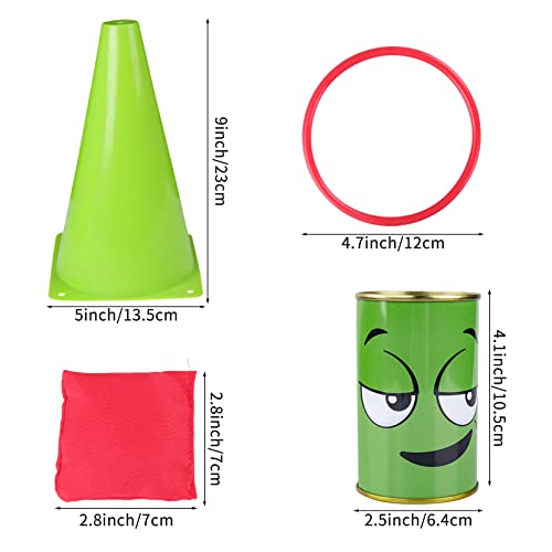 36PCS Carnival Games Combo Set 4 in 1 Bean Bag Toss Can Games Plastic Cone Ring Toss Game for Indoor Outdoor School Field Day Birthday Party Yard Game for Kids Adults