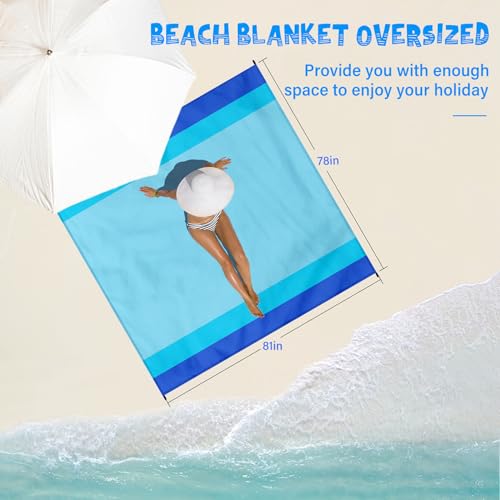 Beach Blanket 78''×81'' - Waterproof Sandproof Sand Free Oversized Mat for 1-5 Adults, Lightweight Durable Compact for Beach Travel Camping Hiking Picnic