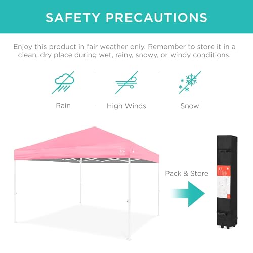 Best Choice Products 10x10ft Pop Up Canopy Tent, Outdoor Shade, 1 Person 1 Minute Set Up, Carry Case, 4 Weight Bags - Pink/White - color: Pink/White, size: 10x10ft