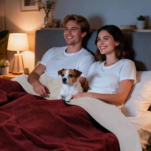 LOOBANI Waterproof Blanket for Bed: Reversible Soft Flannel Twin Bed Blanket 60" x 80", Leakproof Throw Spill-Proof Dog Pet Blanket for Couch, Sofa Protect, Movie Time, Camping, Travel, Red - color: Red, size: 60" x 80"