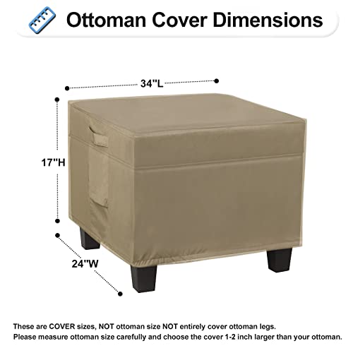 OutdoorLines Outdoor Waterproof Patio Ottoman Covers - Rectangle UV-Proof Patio Side Table Cover Windproof Heavy-Duty Furniture Covering Protector 34L x 24W x 17H Inch, Camel - color: Camel, size: Rectangle 34"l X 24"w X 17"h
