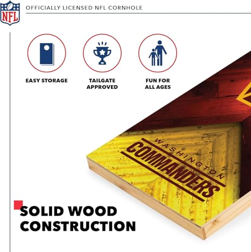 Wild Sports NFL Washington Commanders 2' x 4' Regulation Size Solid Wood Cornhole Set with Direct Print HD Team Graphics