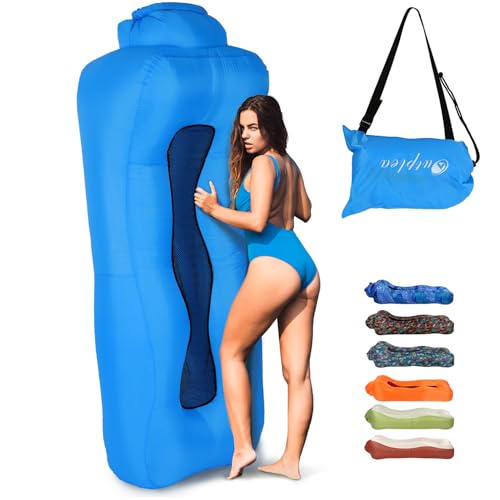 Inflatable Couch Air Lounger for Adults, Ultralight Portable Blow up Couch Air Sofa, Inflatable Beach Lounger Bed for Camping Hiking Festival Backyard Lawn, No Pump Required - color: Sky Blue