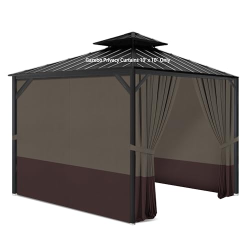 Gazebo Privacy Curtains 10' x 10' with Zipper 4-Panels Side Wall Universal Replacement for Patio, Outdoor Canopy, Garden and Backyard Khaki and Brown (Curtain Only) - color: Khaki and Brown, size: 10' x 10'
