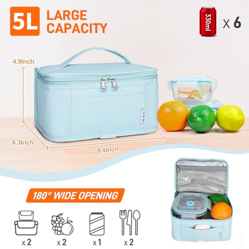 NOL Natural Organic Lifestyle Small Lunch Bag Mini Lunch Box Insulated Lunch Bag for Men/Women Leakproof Cooler Tote Bag Lightweight Nylon Waterproof Lunch Box For Work, Light blue - color: Light Blue, size: Medium(5 Liters)