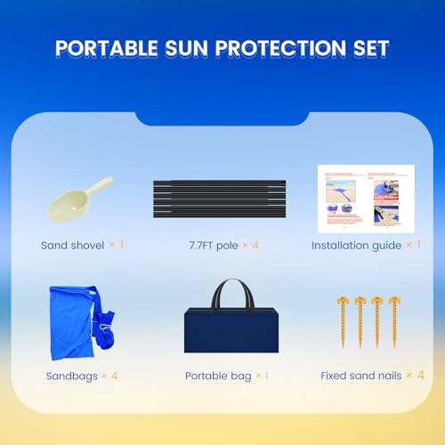 besuhot Beach Tent Sun Shelter 10x10FT Beach Shade Canopy with 8 Sandbags, UPF 50+ Protection Beach Shade Canopy, Outdoor Tent for Beach Camping Trips, Fishing, Backyard - color: Dark Blue
