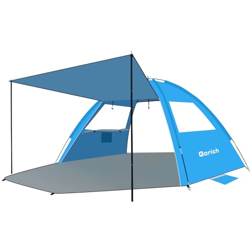 Gorich Beach Tent with Canopy - Easy Setup 3-4/5-6/7-8 Person Portable Sun Shelter, UPF 50+ UV Protection Sun Shade, Lightweight & Compact Beach Cabana for Family Travel - color: Skyblue, size: 5-6 Person