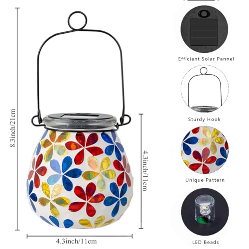 Stargarden Mosaic Solar Lanterns, Glass Hanging Lantern Waterproof Outdoor Haning Lights Flower Decorative Table Lamp for Garden ,Patio,Yard Decor - color: Flower