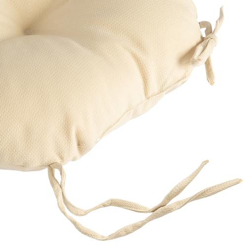 Magpie Fabrics Outdoor 15"x15"x4" Round Bistro Seat Cushions with Ties Set of 2, Tufted Waterproof Patio Floor Chair Pads for Home Garden Balcony Kitchen Office Porch, Olefin Beige - color: Olefin Beige