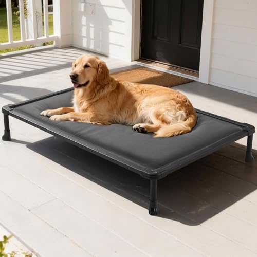 Veehoo Chew Proof Elevated Dog Bed, Indestructible Raised Dog Cot, Orthopedic Dog Platform Bed with Soft Padded Mat, Durable Waterproof Pet Cot for Indoor, Outdoor or Crate, 49-Inch, Grey - color: Grey, size: 49.0"l X 31.5"w X 7.0"th