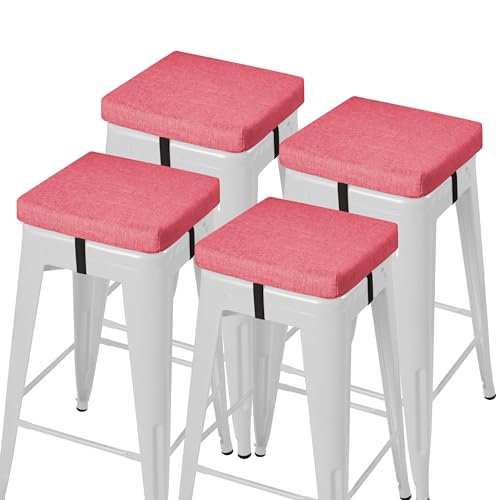 AddGrace Anti-Slip Bar Stool Cushions Square Bar Stool Seat Cushions with Ties Set of 4 Small Square Chair Pads with Machine Washable Cover 12"X12"X2" (Pink) - color: Pink