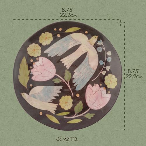 Karma, 8.75 inches Melamine Salad Plates Set of 4, Reusable Dishwasher Safe Plates for Outdoor and Indoor, Folklore Birds - color: Folklore Birds