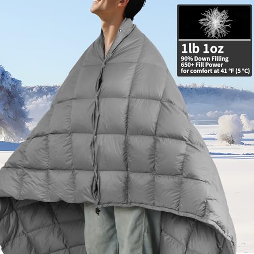 Down Camping Blanket - Lightweight, Packable, Warm & Puffy Outdoor Travel Quilt for Sleep, Hiking, Backpacking, Stadium, Festivals, Water-Resistant Sleeping Bag 55"x79" - color: Storm Gray, size: 1LB 1.6OZ / 79" x 55"