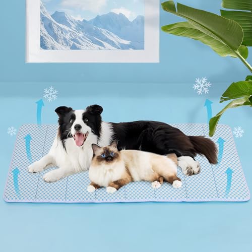Cooling Dog Mat Q-Max>0.5 - Rapid Cooling Tech, Thin Breathable Crate Pad, Portable Washable Summer Mat, Chill Soothing Fabric - 47"x29" Extra Large Dog, Blue - color: Blue, size: 47"L x 29"W x 0.8"H
