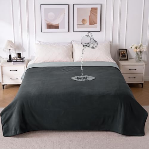 QiyI Waterproof Blanket for Bed King Size, Washable Reversible Bed Cover, Large Leakproof Stain-Resistant Furniture Protector for Travel & Camping, 80"x90", Dk Grey/Lt Grey - color: Dark Grey/Silver Grey, size: 80"×90"