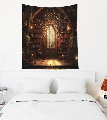 EMMTEEY Magic Library Mens Tapestry 50X60 Inch - Bookshelf Home Wall Decor Medieval Gothic Backdrop for Living Room Dorm - color: Fantasy-4, size: 50"L x 60"W