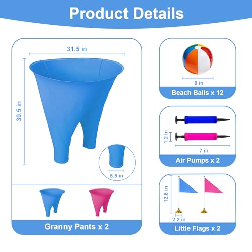Granny Pants Yard Game Set, Oversized Pants with Bouncy Balls, Pumps & Flags, Giant Outdoor Tossing Games for Adults Family Birthday Backyard Party Team-Building Gatherings - color: Pink+Blue