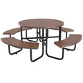46-inch Brown Round Outdoor Picnic Table with Umbrella Hole - Heavy Duty Coated Steel Metal Patio Dining Set for Garden, Courtyard, BBQ & Commercial Use - color: Coffee-round