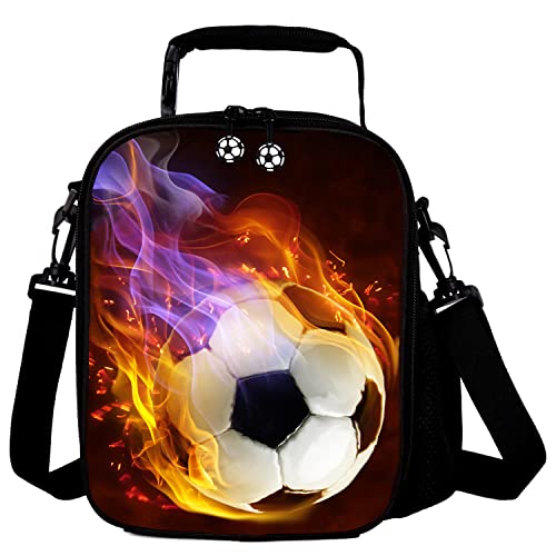 Lunch Tote, 2019 Upgrade Insulated Football Lunch Bag- Waterproof Reusable Lunch Box Portable Meal Bag Ice Pack for Kids Boys Girls - color: Football Fire Red