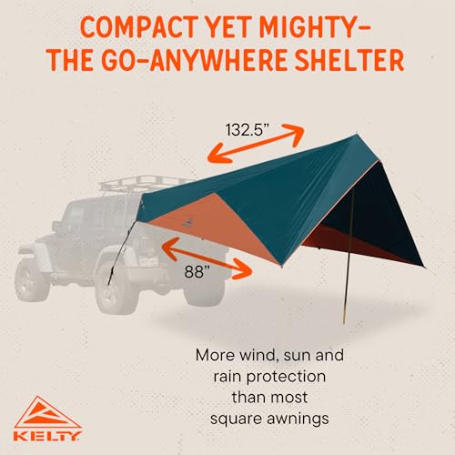 Kelty Waypoint Tarp, Reflecting Pond/Gingerbread, Semi-Universal Vehicle Mounting System, Enhanced Protection from The Elements, Single-Pole Design, Shark-Mouth Carry Bag for Easy Transport, & More - color: Pond/Gingerbread