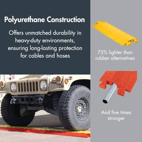 Checkers 1 Channel Industrial Drive Over Cable Protector, Drop Over for 2.25" Lines, 23k/Axle Load Capacity Hose and Cable Ramp for Heavy Duty Equipment, Made in The USA, Black, CP1X225-GP-DO-B - color: Black, style: Drop Over