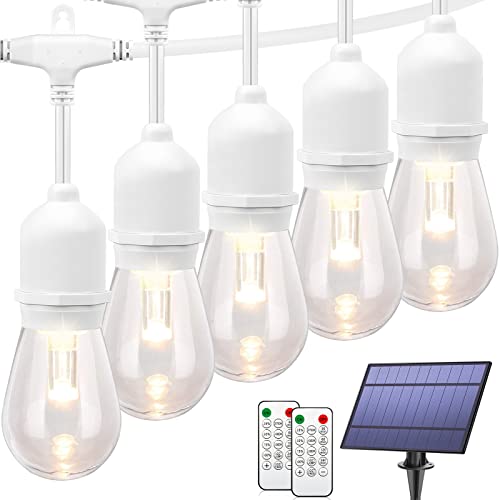 Mlambert 3-Color in 1 Dimmable Solar String Lights Outdoor, 48FT Patio String Lights with Remote and 15+3 Waterproof LED Bulbs for Bistro-White Cord - color: White, size: 48FT