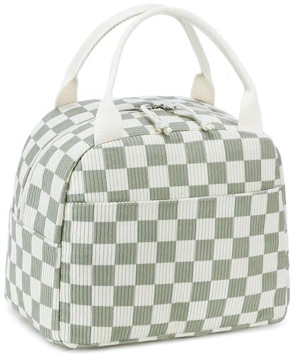 LEDAOU Lunch Box for Women Insulated Lunch Bag Corduroy Lunch Tote Bags Leakproof Cooler Lunch Case for Travel Work Picnic (Checked) - color: Checked