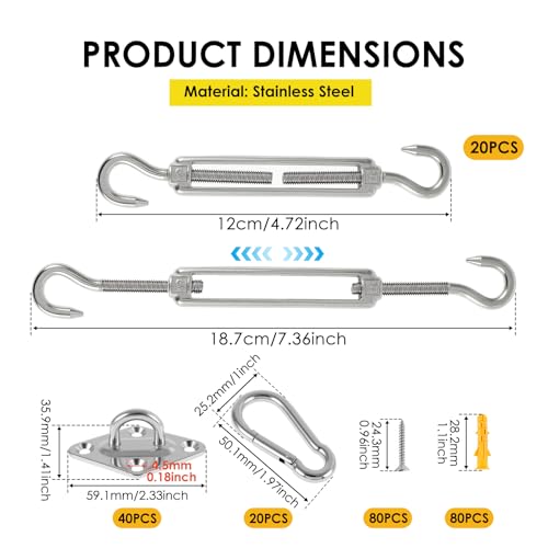 400Pcs Sun Shade Hardware Kit 6 Inch,Sunshade Hardware Kit for Triangle Rectangle Shade Sail Installation ShadeSail Fixing Accessories Stainless Steel for Garden Outdoor Patio Canopy Awning Attachment - color: Silver 400Pcs