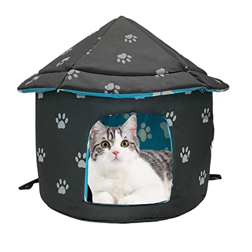 Fhiny Stray Cats Shelter, Waterproof Outdoor Rabbit Dog House Foldable Warm Bunny Cave for Winter Yurt Wild Animal Tent Bed Anti-Slip Kitten Cave Hut for Feral Kitty Puppy Weatherproof - size: Small