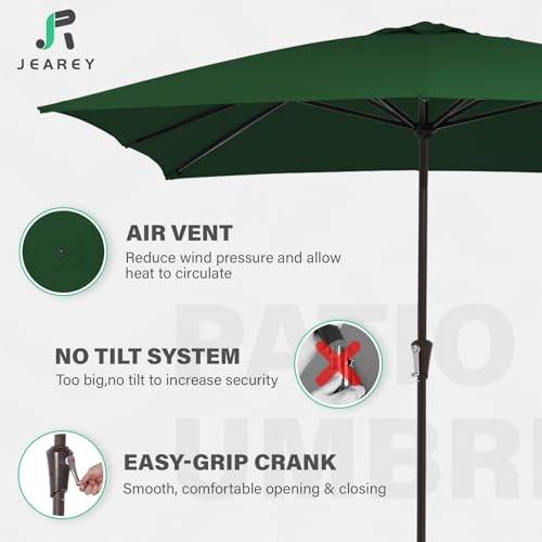 JEAREY 8x10 ft Rectangular Patio Umbrellas Outdoor Table Market Umbrella w/Crank, 8 Sturdy Ribs, UV Protection Windproof Sunproof for Garden, Deck, Backyard, Pool(Dark Green) - color: Dark Green, size: 8x10ft