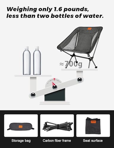 Camping Chair, Carbon Fiber Frame 1.6 lbs Ultralight Folding Chair, Compact Portable Camp Chair for Adults, Backpacking, Hiking, Outdoor, Travel