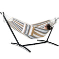 GAFETE Double Hammock with Stand for Outside, Upgraded Spreader Bar, Heavy Duty Space Saving Steel Stand 2 Person, Convenient Pockets, Easy Assembly, 600lbs Weight Capacity, Indoor & Outdoor (Coffee) - color: Coffee